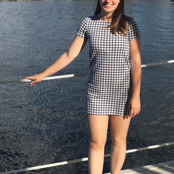 Mango white and navy blue checkered dress - Picture 1 of 5